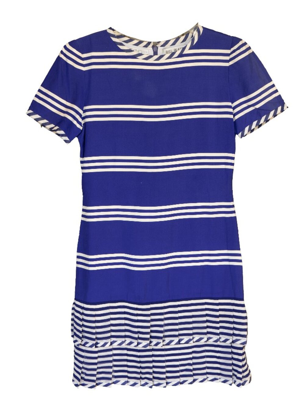 Bill Blass Blue Stripe Dress 100% Silk Ruffle Skirt Mini